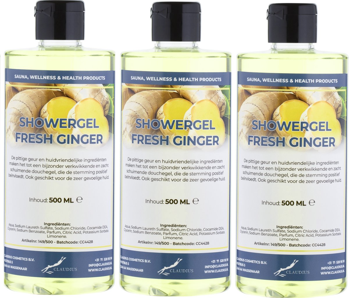 Goedkoopste Douchegel Fresh Ginger 500 ml - met klepdop - set van 3 stuks - Showergel