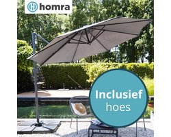 Homra Parasol met Voetpedaal - Stabiele Zweefparasol Luxe uitvoering - Ø300 cm - Draai- en Kantelbaar - Inclusief beschermhoes om makkelijk op te bergen en kruisvoet - Grijs Homra Parasol met Voetpedaal - Stabiele Zweefparasol Luxe uitvoering - Ø300 cm - Draai- en Kantelbaar - Inclusief beschermhoes om makkelijk op te bergen en kruisvoet - Grijs