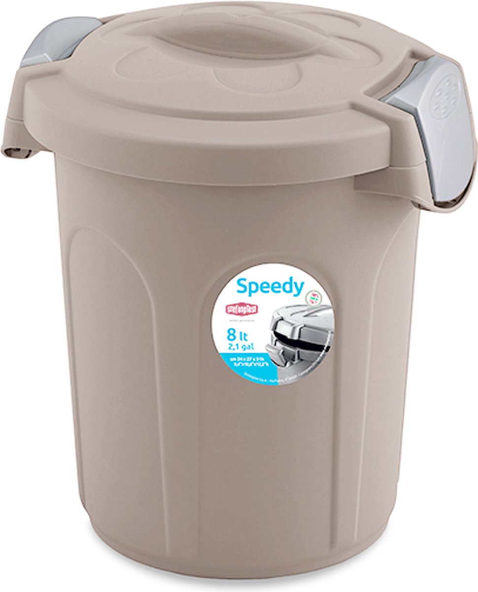 Goedkoopste Afvalemmer - Speedy - Voerton - Prullenbak - Ton met deksel - 8 Liter - Taupe