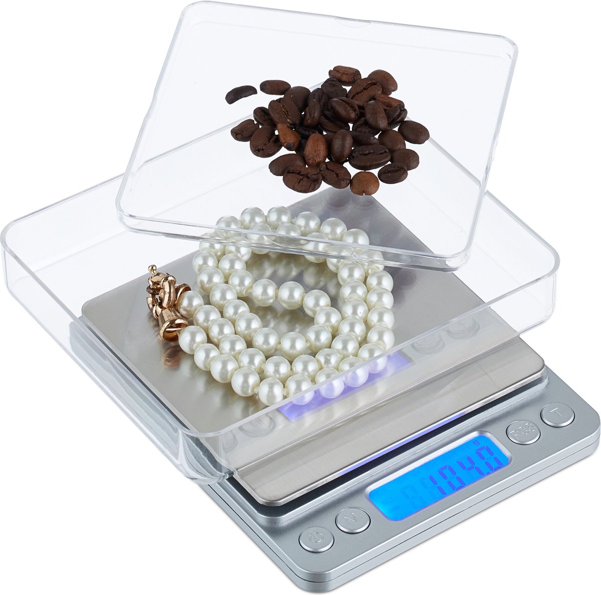 precisieweegschaal - digitaal - 0,01 g nauwkeurig - met 2 bakjes - zilver
