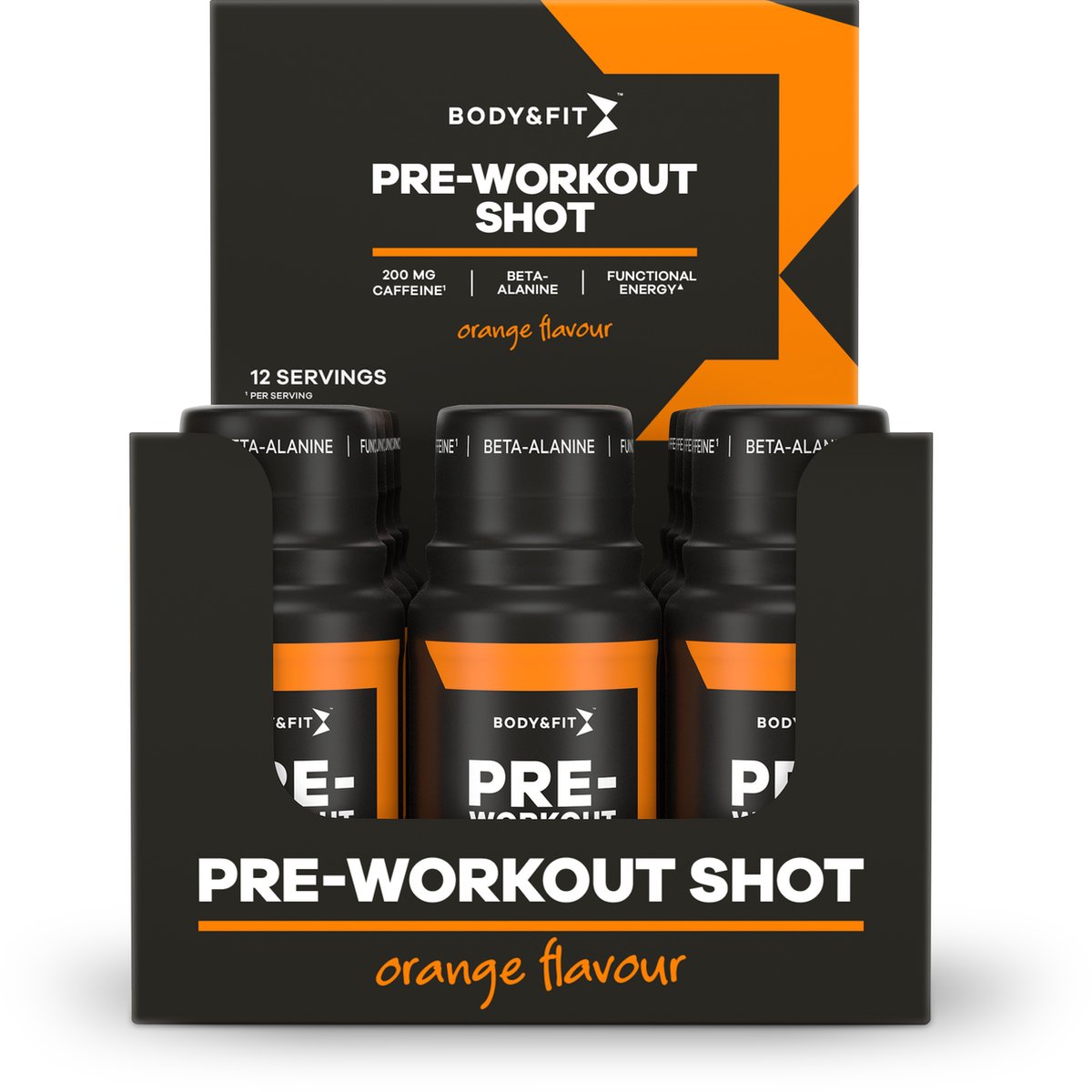Goedkoopste Body & Fit Pre-Workout Shot - Pre Workout Shot met Cafeïne & Beta-Alanine - Orange - 12 pack