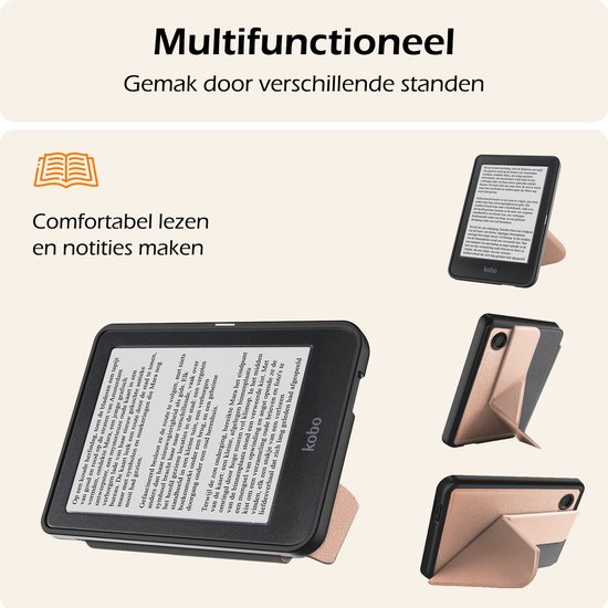 Hoesje Geschikt voor Kobo Clara BW Hoes Book Case Trifold - Hoes Geschikt voor Kobo Clara BW Hoesje Book Cover Met Screenprotector - Rosé Goud van Case-Digital — afbeelding 3