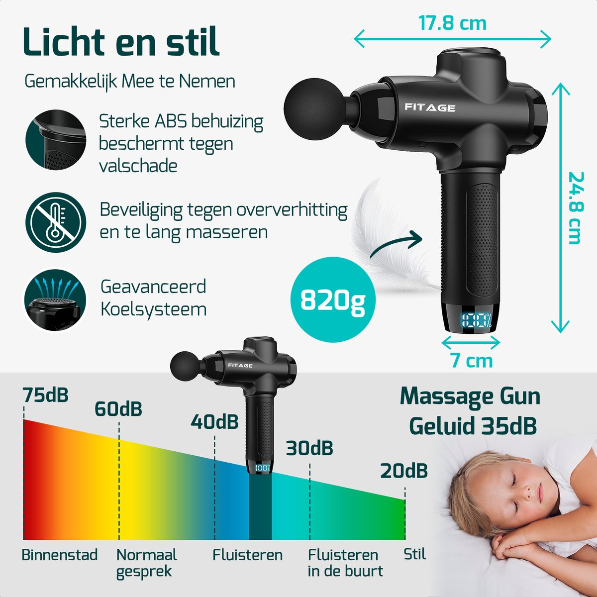 FITAGE Massage Gun: 30 standen, 12 opzetstukken, 7 uur batterij thumbnail 6