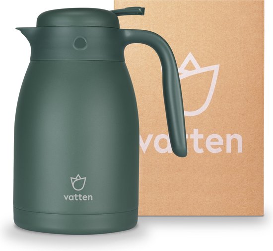Vatten® Premium RVS Thermoskan - Donkergroen - 1.5 Liter - Met Drukknop -...