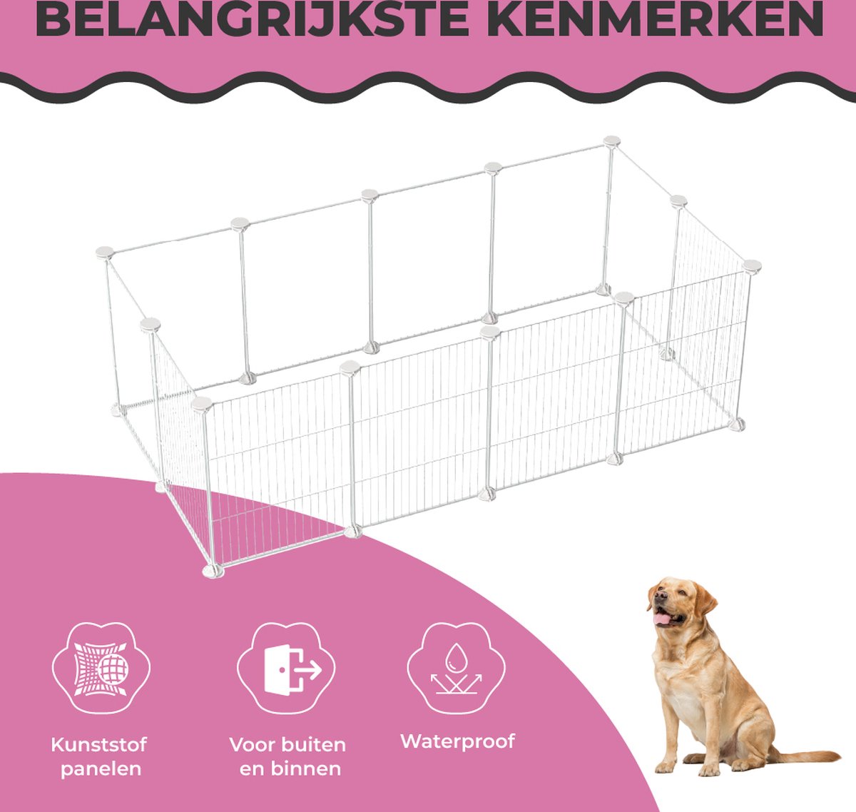 MaxxPet Kleine Dierenren - 140x70x35 cm - Moduleerbare Ren - Konijnenren - Wit thumbnail 2