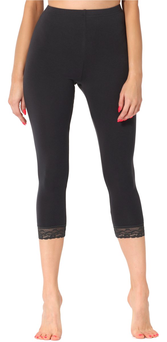 Merry Style MS-MS10-290-LE Dames Capri Leggings - Sport - Vrijetijdsbroek - 3/4 Lengte met Kant - Viscose - Sporbroek - Yogabroek - Grafiet - M