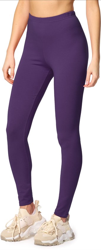 Merry Style MS-MS10-198-LE Dames Leggings - Sport - Vrijetijdsbroek - Lang - Katoen - Sporbroek - Yogabroek - Paars - XL