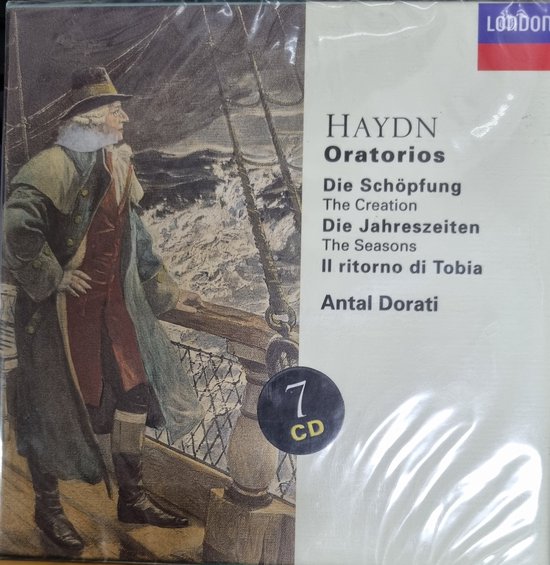 CD hoes met een schilderij van Joseph Haydn op een zeilschip. Londen logo.