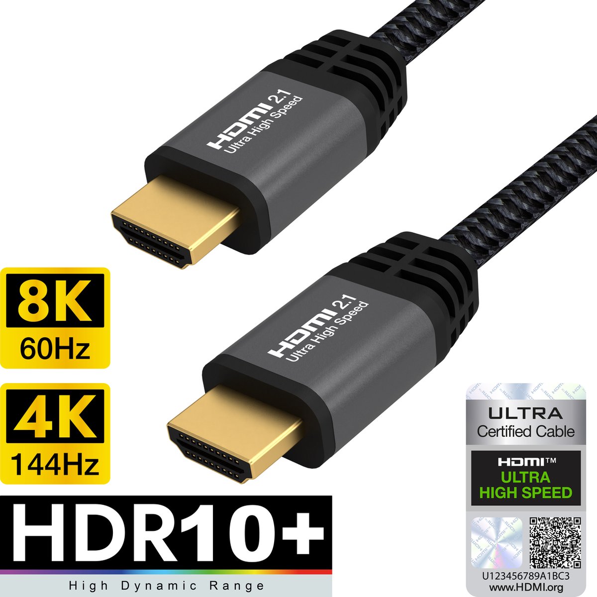 Qnected HDMI 2.1 kabel 3 meter - Gen 2 Certified - 4K 120Hz & 144Hz, 8K 60Hz Ultra HD - Ultra High Speed - 48 Gbps - PS5, Xbox Series X & S - Graphite Grey