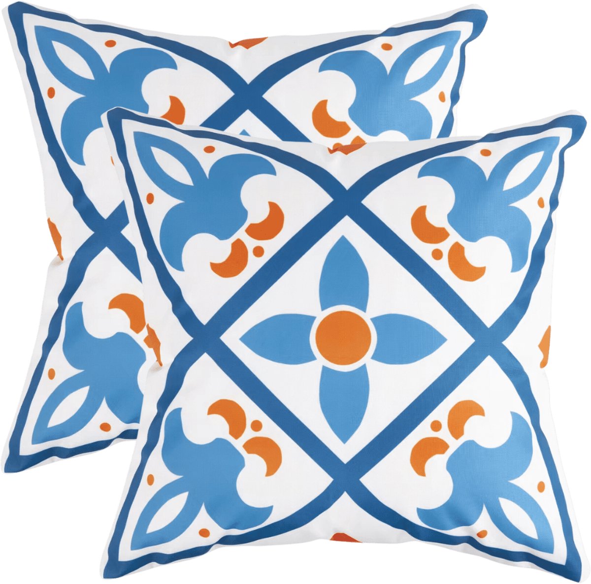 buitenkussen hoes 2stuks 45x45 blauw geel oranje wit design7