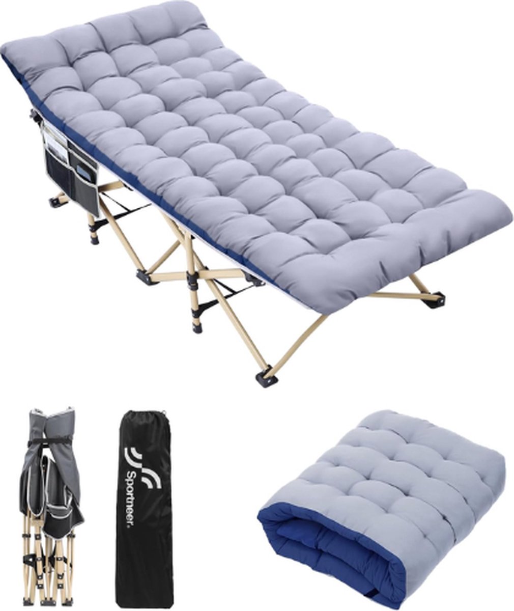 Sportneer® Kampeerbed - Comfortabel - Campingbedje - Veldbed - Kampeerbed Volwassenen - Veldbedden 1 Persoon - Campingbed - Stretcher - Kampeermatras - Strecher Ligbed Inklapbaar - Campingbedje - Veldbedden - Zwart
