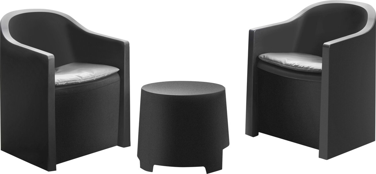 In & Out Deco Balkon set - 2 stuks stoelen met bijzettafel - kunststof - zwart