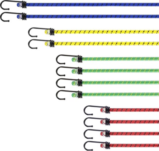 ECENCE 3x Spanelastiek met karabijn 80cm in Zwart Rubberen spanbanden, bagagespanband, expander, spanband voor fiets, auto, bagage, transportbeveiliging