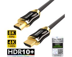 Qnected HDMI 2.1 kabel 2 meter - Gen 2 Certified - 4K 120Hz & 144Hz, 8K 60Hz Ultra HD - Ultra High Speed - 48 Gbps - PS5, Xbox Series X & S - Charcoal Black