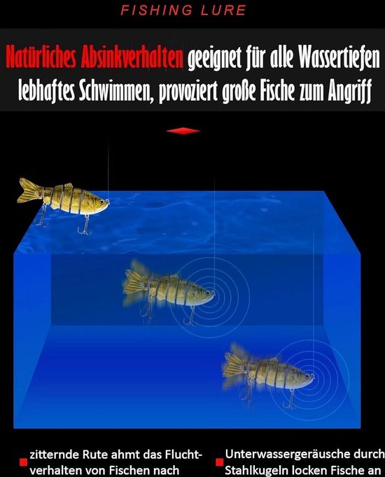 Hecht baars kunstaas set - 3 stuks in doos - roofvissen - Wobbler met scharnier - realistische loop van Hecht — afbeelding 2