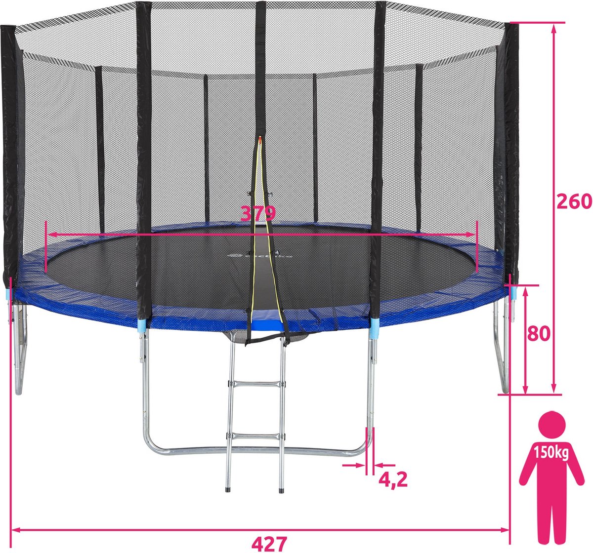 tectake® Trampoline - 427 cm - TÜV-geteste Kindertrampoline met Veiligheidsnet - Buitenspeelgoed - Sporttrampoline - Speeltoestel voor in de Tuin — afbeelding 2