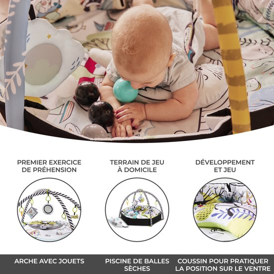 Kinderkraft SMARTPLAY - speelmat, speelkleed, educatieve mat - met boxfunctie - tummy-time kussen - accessoires: hangende rammelaar, 5 speeltjes, 30 ballen - voor pasgeborenen - geschikt - meerkleurig van Kinderkraft — afbeelding 5