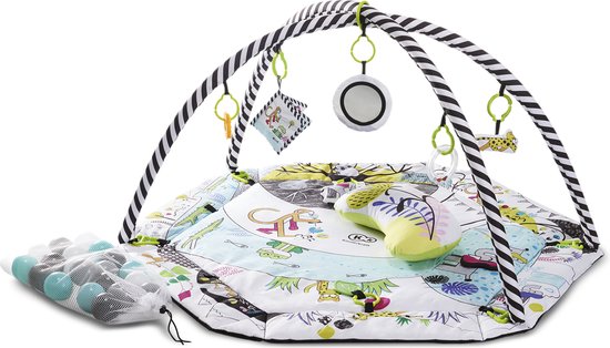 Kinderkraft speelmat SMARTPLAY, speelkleed, educatieve mat, met boxfunctie, tummy-time kussen, accessoires, hangende rammelaar, 5 speeltjes, 30 ballen, voor pasgeborenen, geschikt, meerkleurig