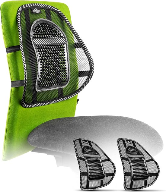ProtoArc Ergonomisch rugkussen van memory foam - lendenkussen voor bureaustoel autostoel en kantoorstoel, lendenwervelkussen ademend met verstelbare dubbele riemen, netafdekking - grijs