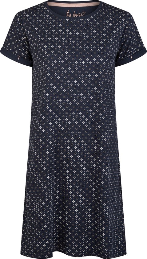 By Louise Essential Dames Nachthemd Korte Mouw AOP Blauw - Maat L