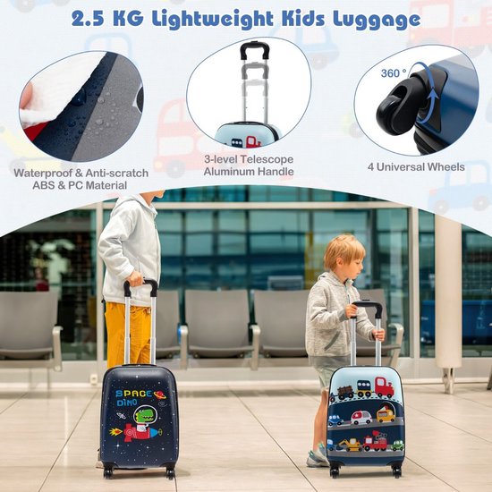 QZUnique Lot de 5 valises à roulettes pour enfants - Motif licorne - Coque rigide - Sac à dos - Oreiller de cou - Sac à déjeuner - Étiquette de bagage
