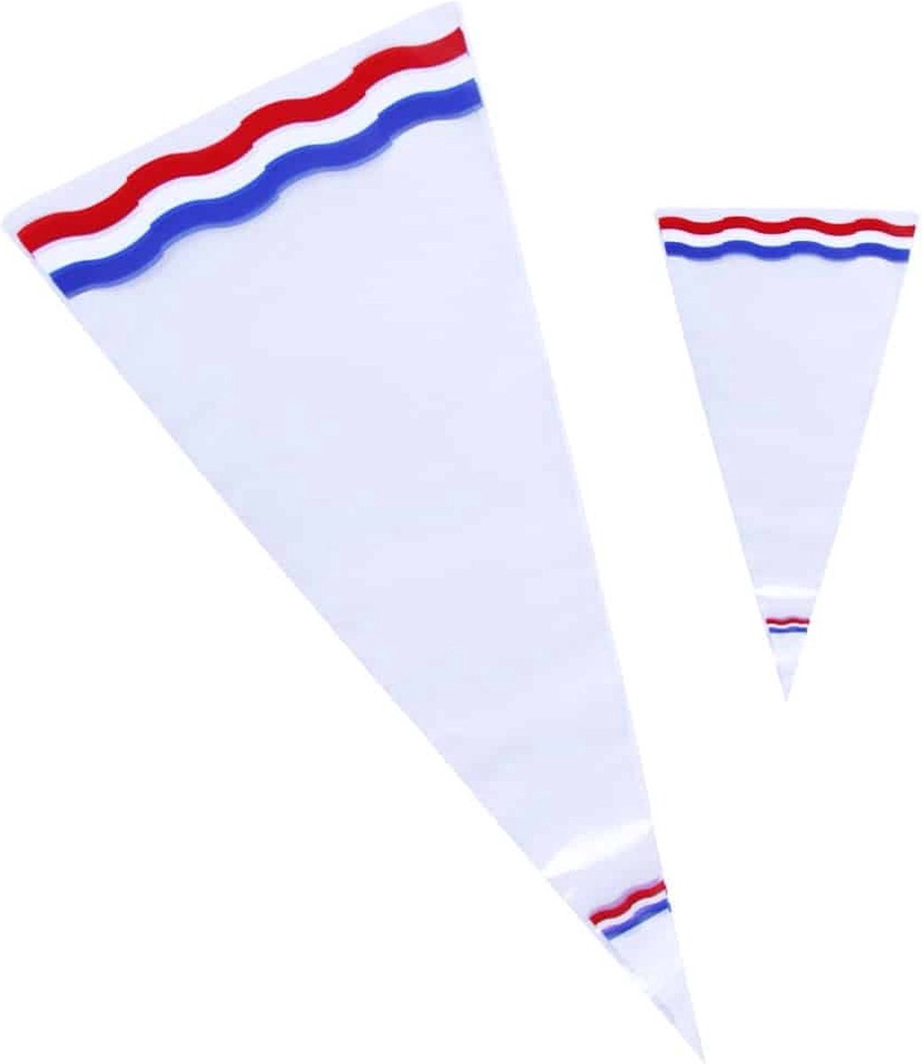 Traktatie snoepzak puntzak transparant hollandse vlag / rood wit blauwe rand 20 stuks / uitdeelzakken / snoepzakken / oranje artikel / traktatie zakjes / puntzak / conebag