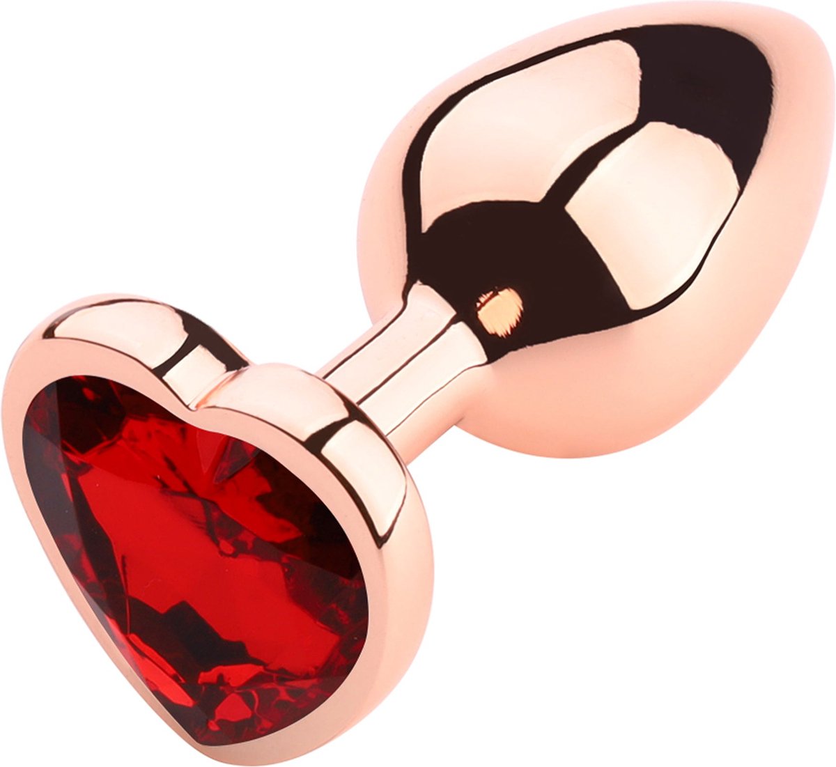 PLGZ - Hartvormige Metalen Buttplug - Rosé Goud - Rode Siersteen - Verkrijgbaar in 3 maten Medium