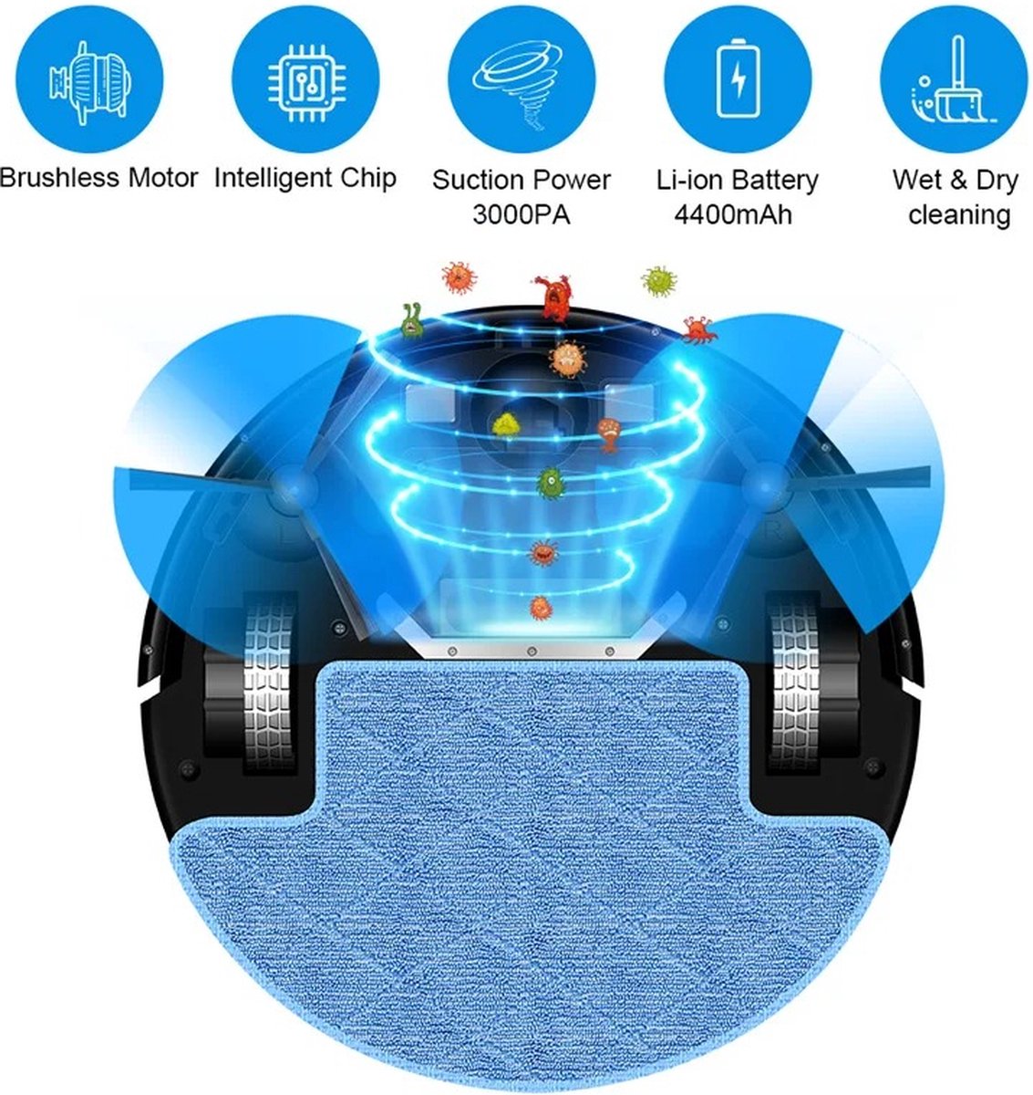 LIECTROUX® M7S PRO Robot Stofzuiger Zwart 28W met Dweilen - afbeelding 3