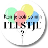 20 x Uitnodiging Kinderfeest | Verjaardag Kind Stickers | Kom Je Ook Op Mijn Feestje | Sluitstickers Cadeaustickers Ballonnen | 40 mm Rond