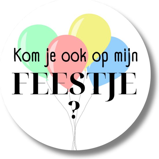 20 x Uitnodiging Kinderfeest | Verjaardag Kind Stickers | Kom Je Ook Op Mijn Feestje | Sluitstickers Cadeaustickers Ballonnen | 40 mm Rond