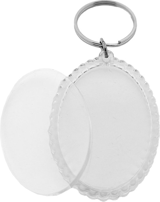 Porte-clés CombiCraft en plexiglas, blanc, ovale, nervuré, 35 x 49 mm, 10 pièces