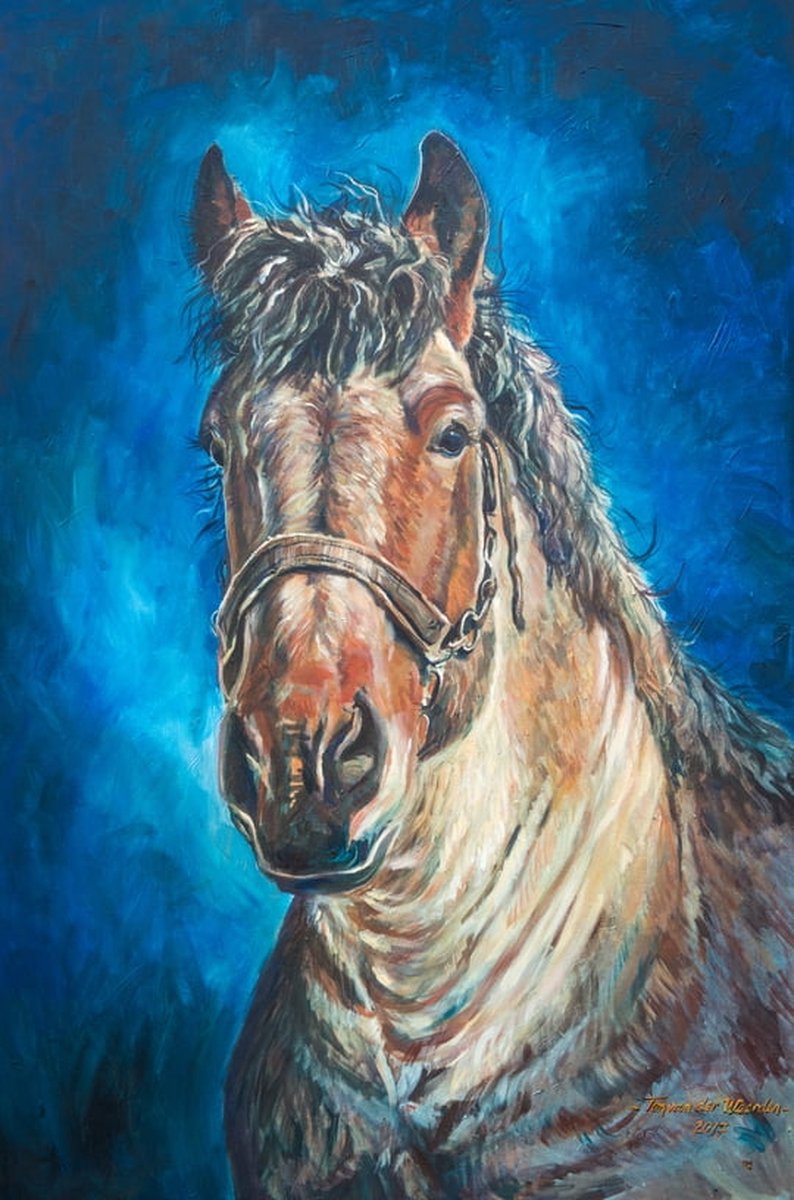 Trekpaarden schilderij TW32 - Foto - Ton van der Weerden - Fine Art Print op fotokwaliteit papier - 40 x 50 cm