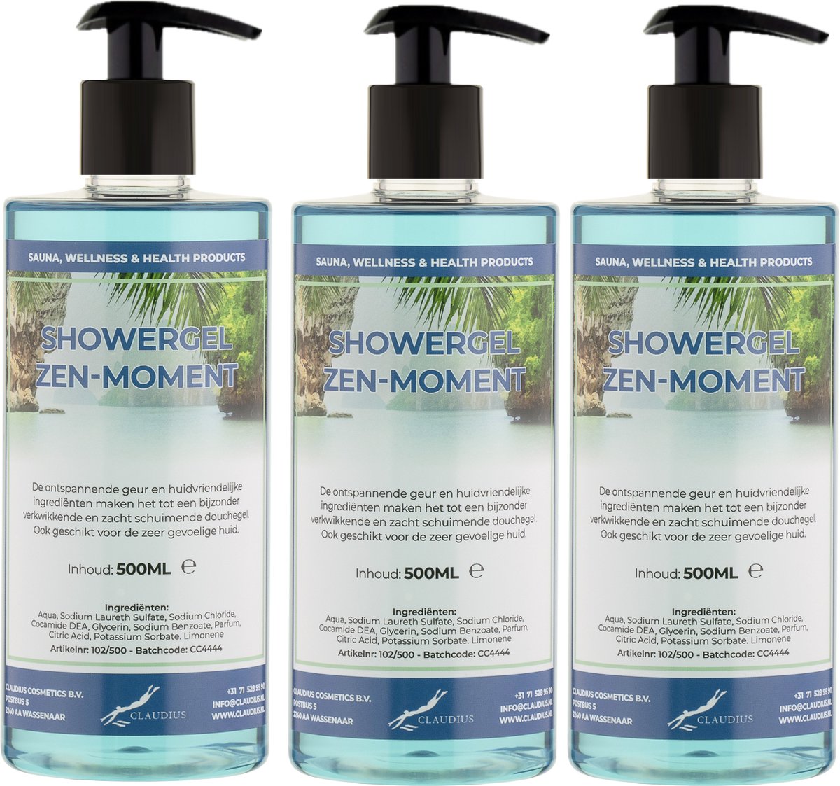 Goedkoopste Douchegel Zen Moment 500 ml - set van 3 stuks - met gratis pomp - Showergel