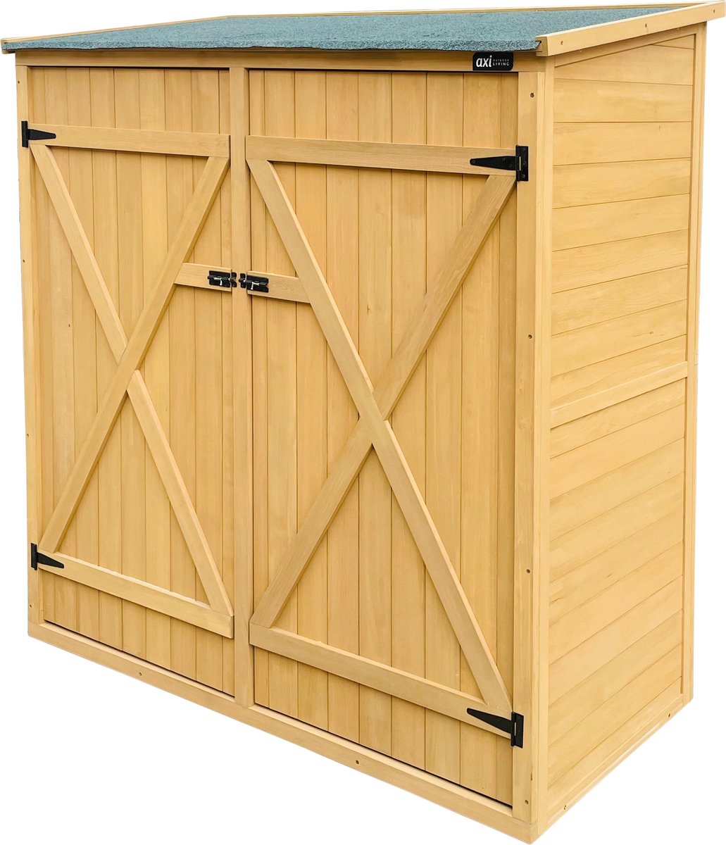 Bol.com AXI Casper houten Opbergkast Bruin - Tuinkast met Bitumen dak - 2 legplanken en bodem - FSC hout - haakjes - 149x78x164cm aanbieding