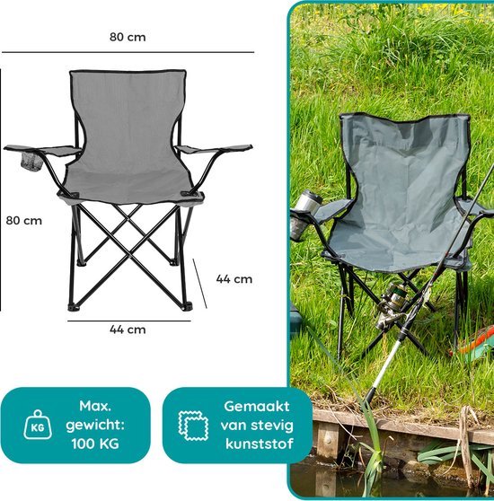 EASTWALL Opvouwbare Kampeerstoel - 2 Stuks - Visstoel - Multifunctionele vouwstoel - Campingstoel met bekerhouder - Tuinstoel - Klapstoel - Max 100 kg - Grijs van EASTWALL — afbeelding 4