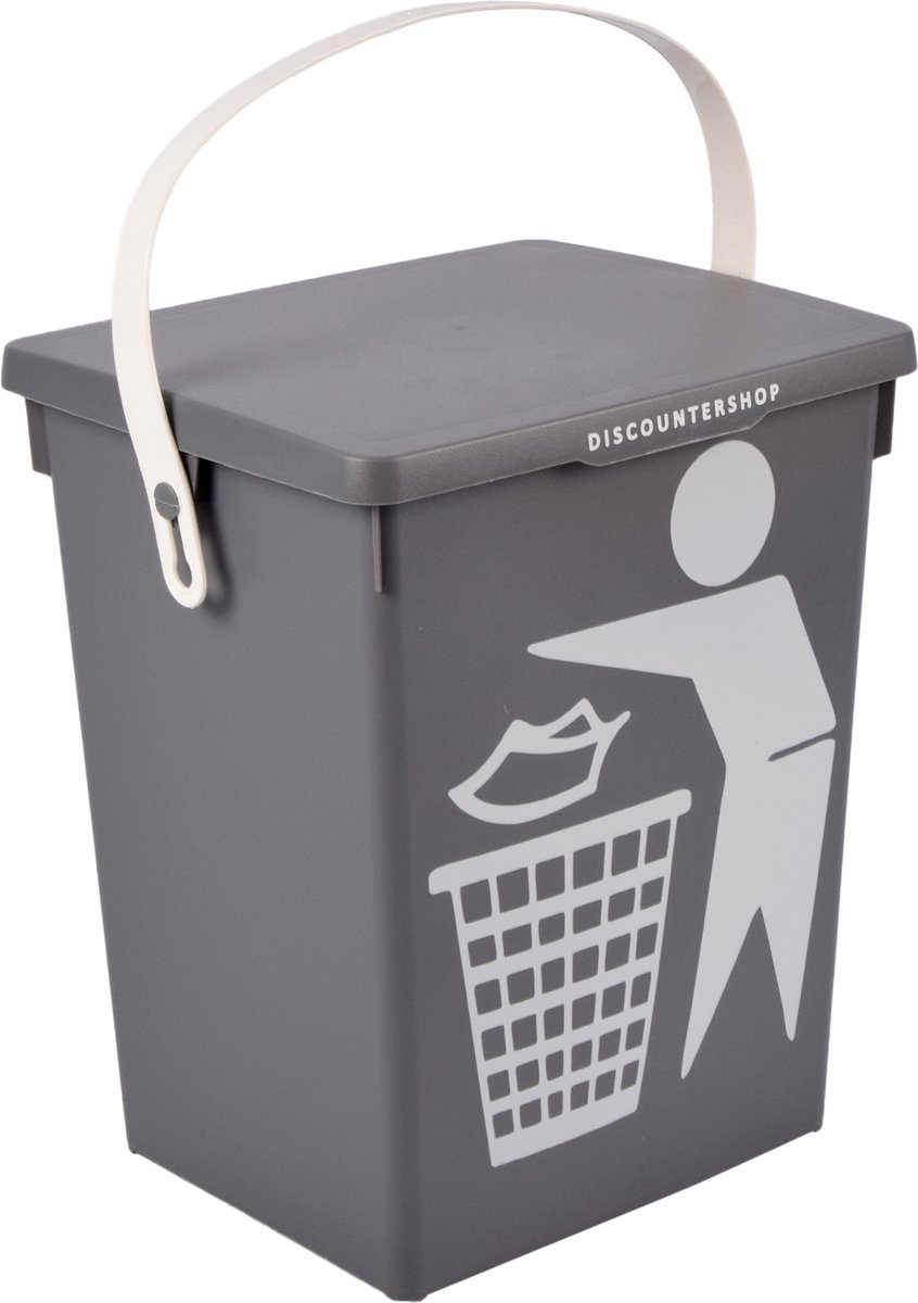 Handig klein afvalbak containertje 100% BIO recyclable | 23x16x13.5 cm| organisch afval 4.5 liter Grijs | 1 Stuks afvalemmer
