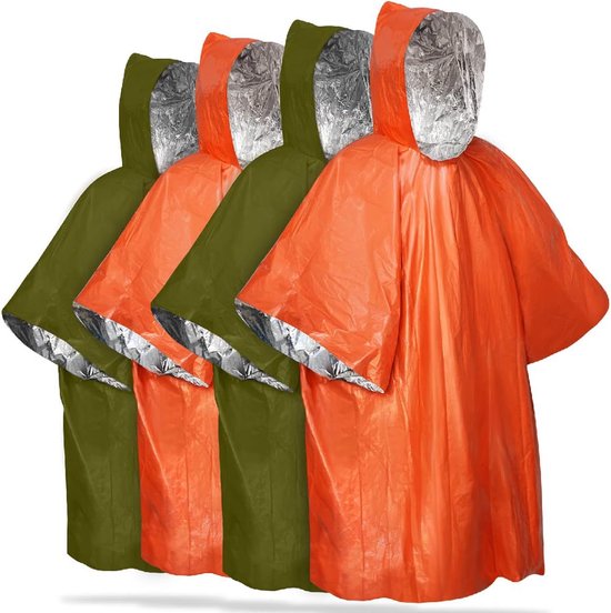 Foto: 4 stuks waterdichte overlevingsdeken nooddeken 125cm 100cm omkeerbaar met capuchon waterdicht winddicht draagbaar thermische nooddeken reddingsdeken isolatiedeken folie deken ge soleerde survival dekens