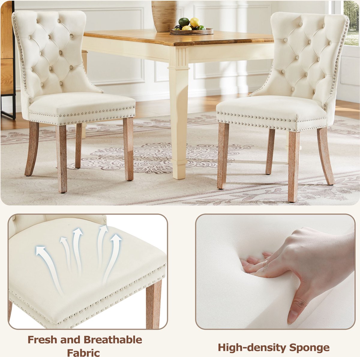 Lot De 4 Chaises De Salle à Manger Scandinave Fauteuil Assise Rembourrée En Velours Côtelé Pieds En Métal Pour Cuisine Salon Chambre Bureau, Beige Clair