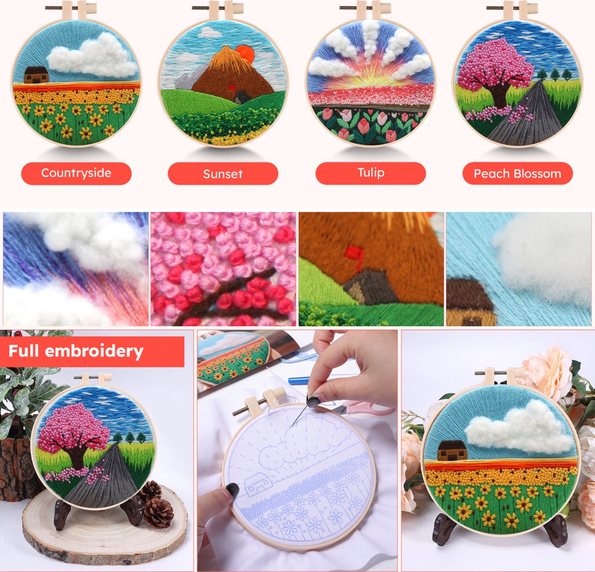 BOTC Borduurpakket Bloemen - Borduurset van 4 - Borduurpakketten voor Volwassenen - Hobby en Creatief - Borduren — afbeelding 2