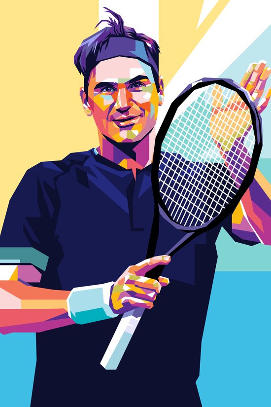 Roger Federer Poster | Gele Poster | Tennisposter | Sportposter | Icoonposter | Meesterposter | Grand Slam Poster | 51×71cm | Wanddecoratie | Muurposter | Geschikt om in te lijsten