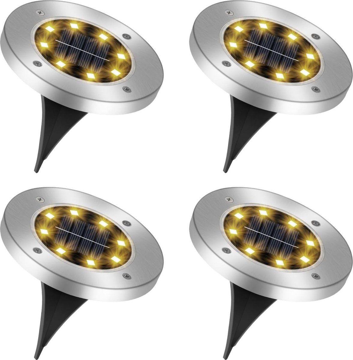 4 stuks vloerlampen op zonne-energie voor buiten 8 leds IP65 waterdicht warmwit led-tuinverlichting voor gazon looppad oprit patio