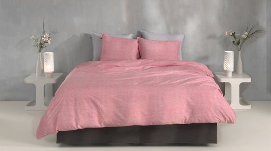 Zohome Dekbedovertrek Lino - Shell Red - Dekbedovertrek 260x200/220cm - 100% Katoen - Linnen Look - Lits Jumeaux Extra Breed van Merkloos — afbeelding 3