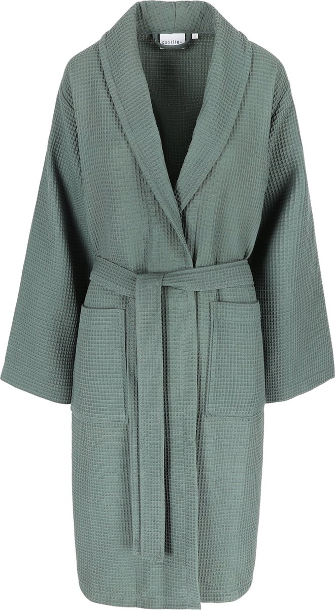 Casilin - Badjas voor Dames en Heren - Maat XXL - Wafelbadjas Voor Volwassen - Met riem - Katoen - Absorberend - Wasmachinebestendig - Groen, Donkergroen