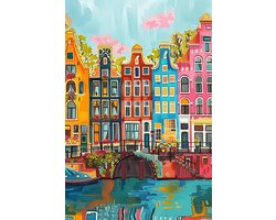 Kleurrijk Amsterdam Poster - Stad - Levendige - Architectuur - Toerisme - Stadsgezicht - Bezienswaardigheid - posters - formaat 60x90cm - Wanddecoratie - 2634YR