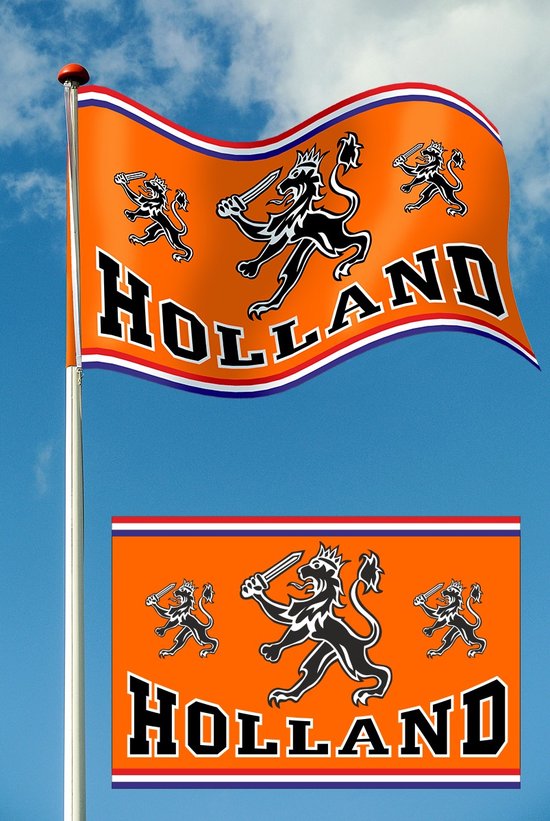 Foto: Oranje vlag holland met leeuw 160x325cm ek 2024 nederlandse vlag oranje versiering