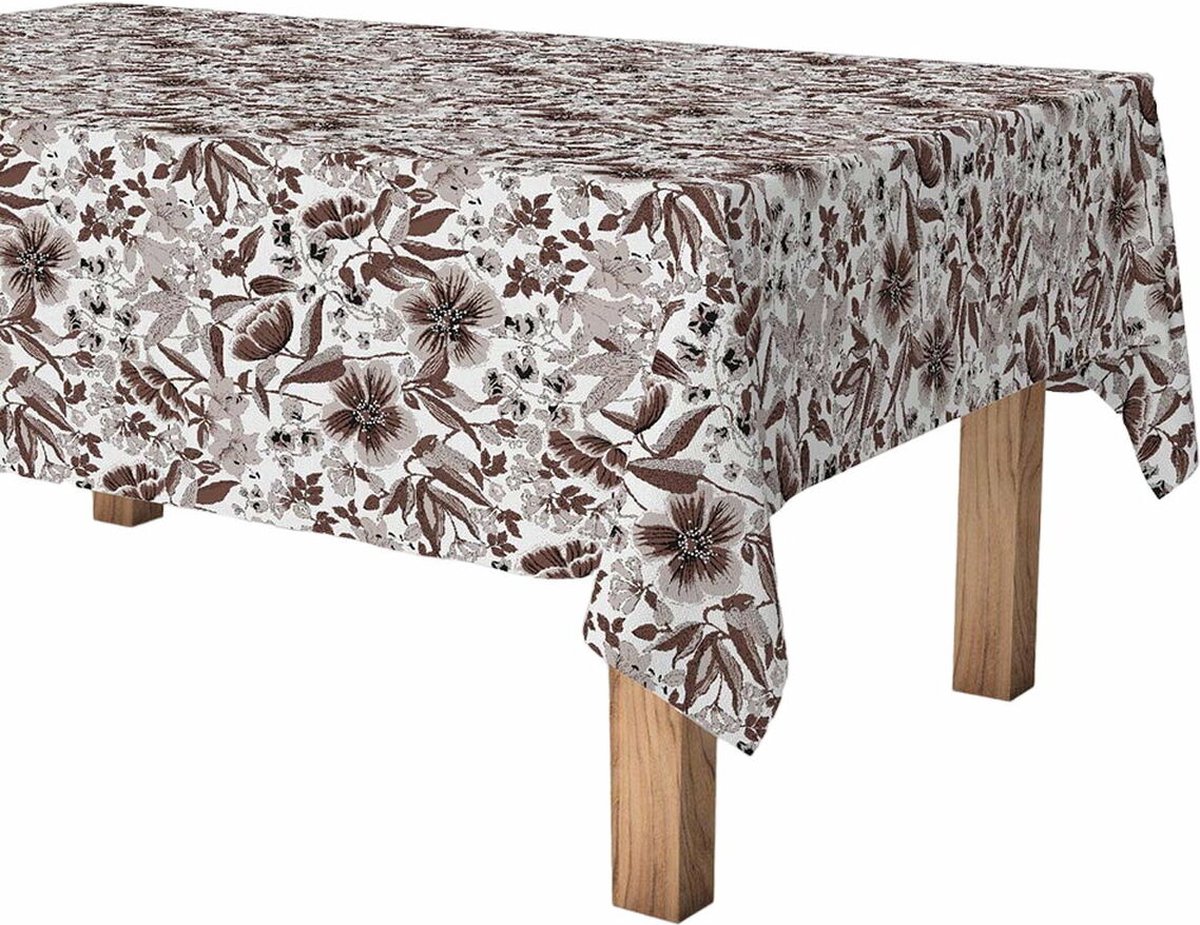 Tafelkleed op rol Exma Anti-vlek Blommor 140 cm x 25 m Bruin
