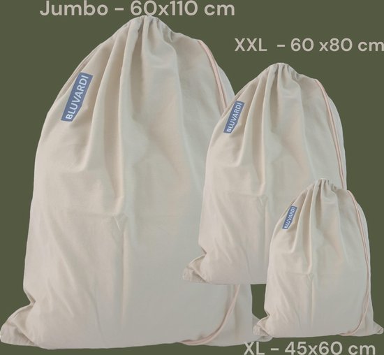 Bluvardi sacs à linge en coton lot de 3 - résistants - vert beige clair
