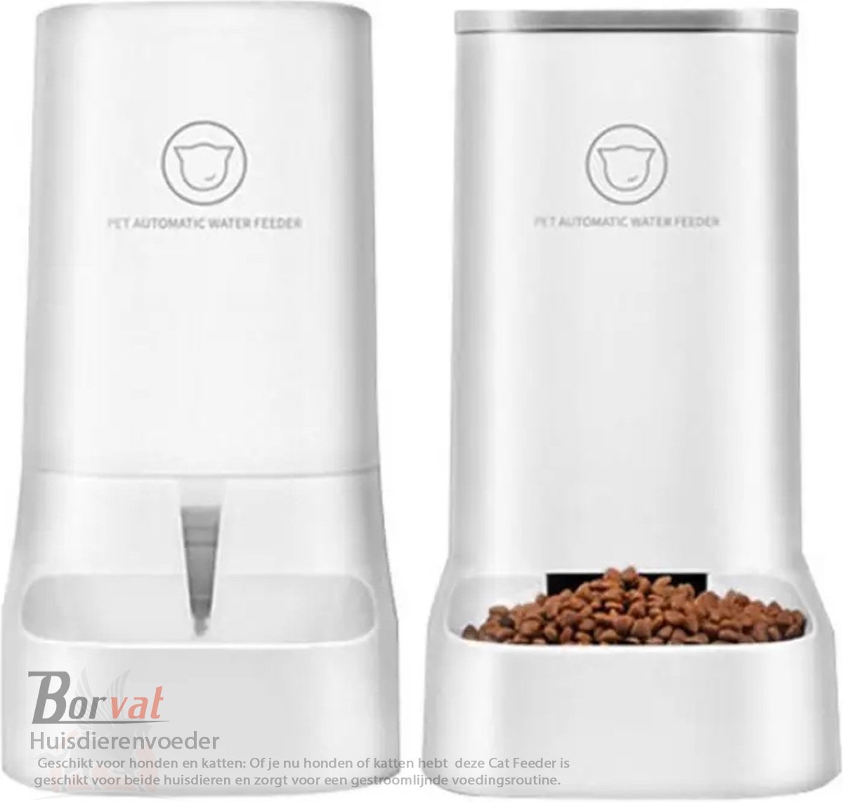 Afbeelding 3 van Borvat® - Huisdierenvoeder - Droog Voedsel - Waterdispenser - Hond - Kat - Cat Feeder - 28x15x28cm - Wit