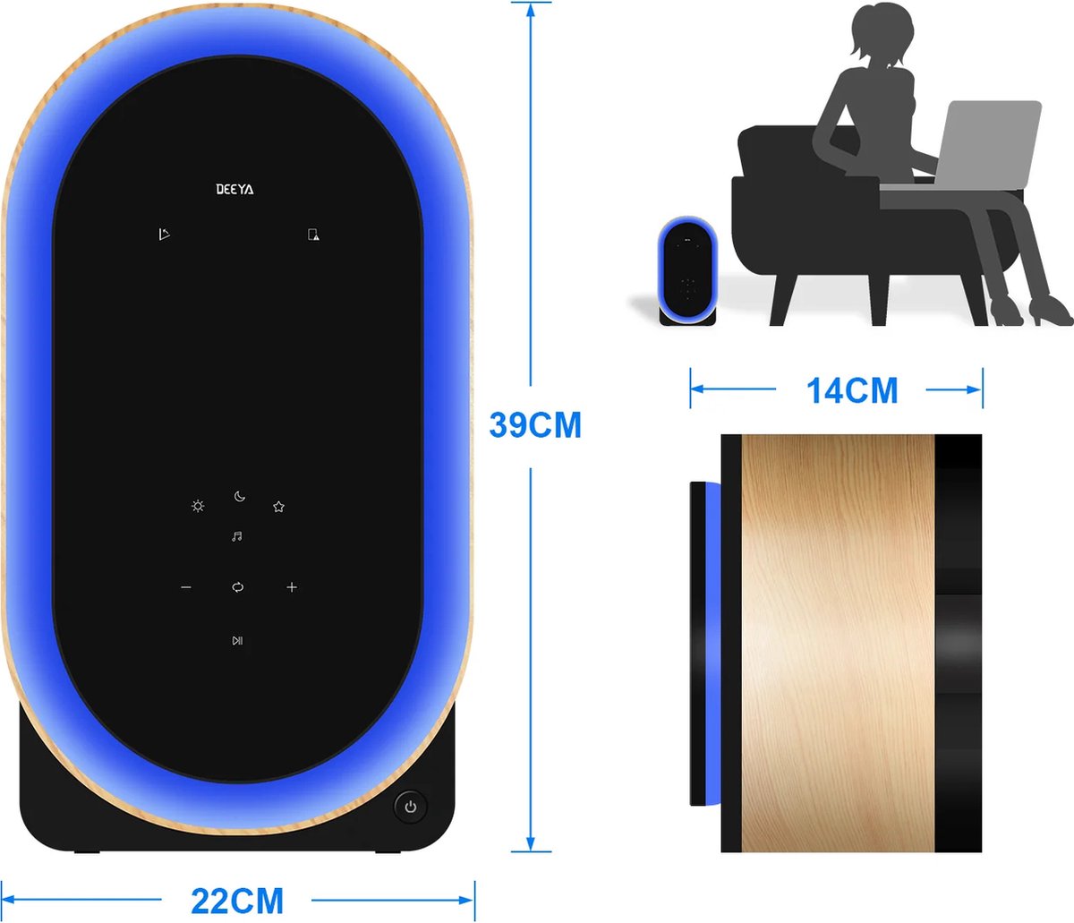 Deeya Desktop Air Purifier, Integrated Audio, Room Air Purifier with HEPA Filter and UVB Disinfectant, Night Light, Aromatherapy, — afbeelding 6