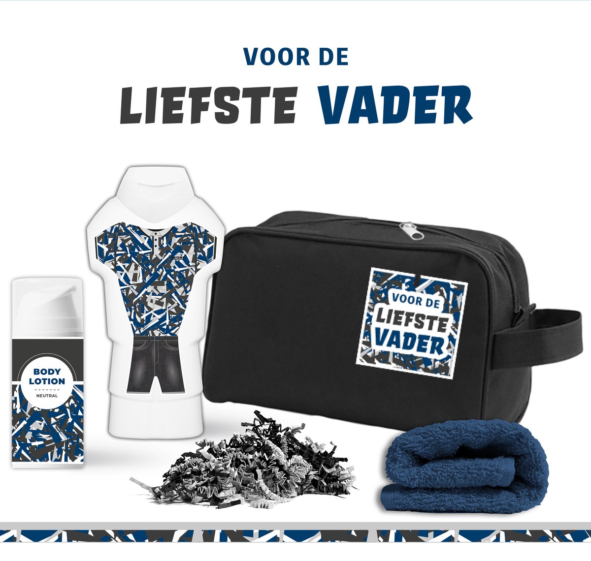 Goedkoopste Geschenkset Voor de liefste vader - 4 Producten - 450 Gram | Toilettas Douchegel & Bodylotion pakket Man - Giftset voor hem - Vaderdag - Verjaardag- Blauw